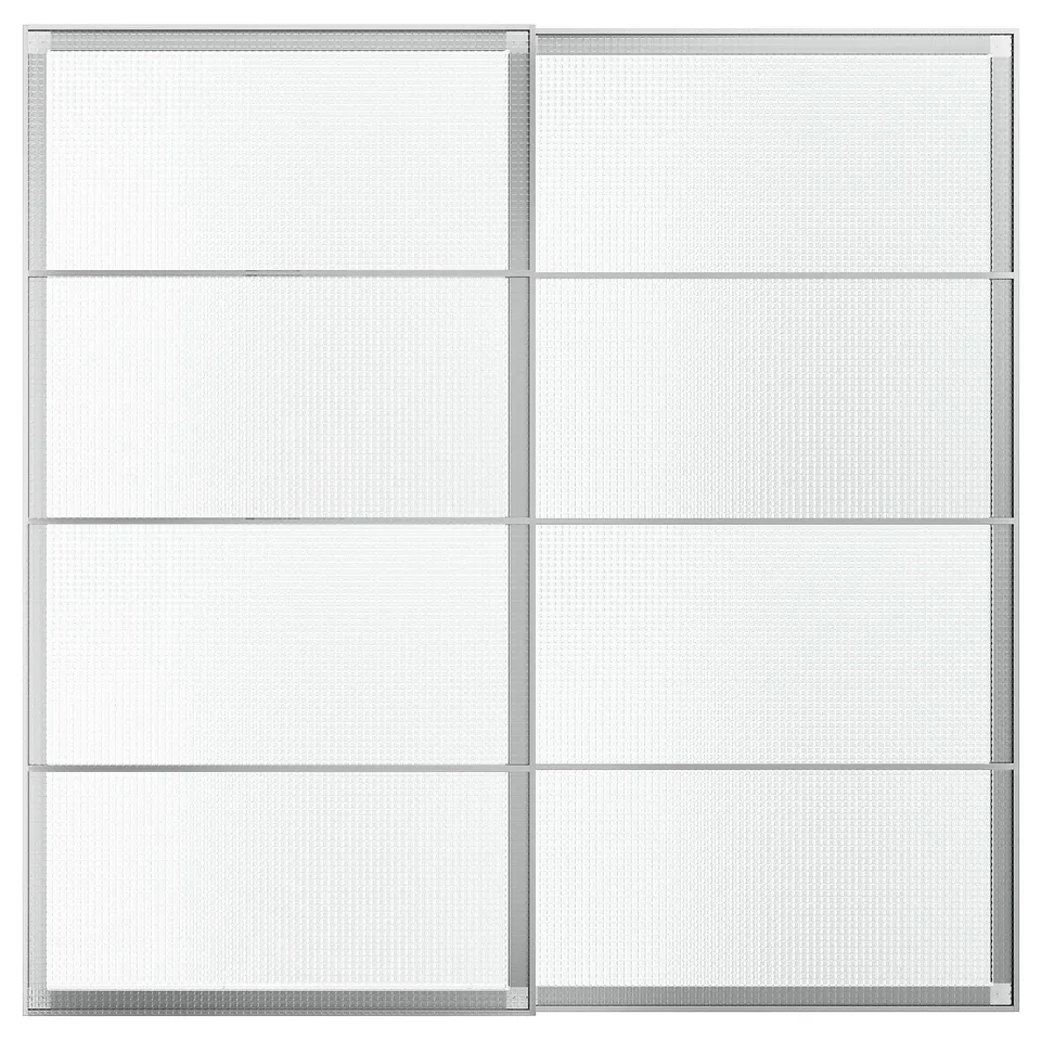 LUNDBRÄSMA Pair of sliding doors, aluminium/checkered glass, 200x201 cm