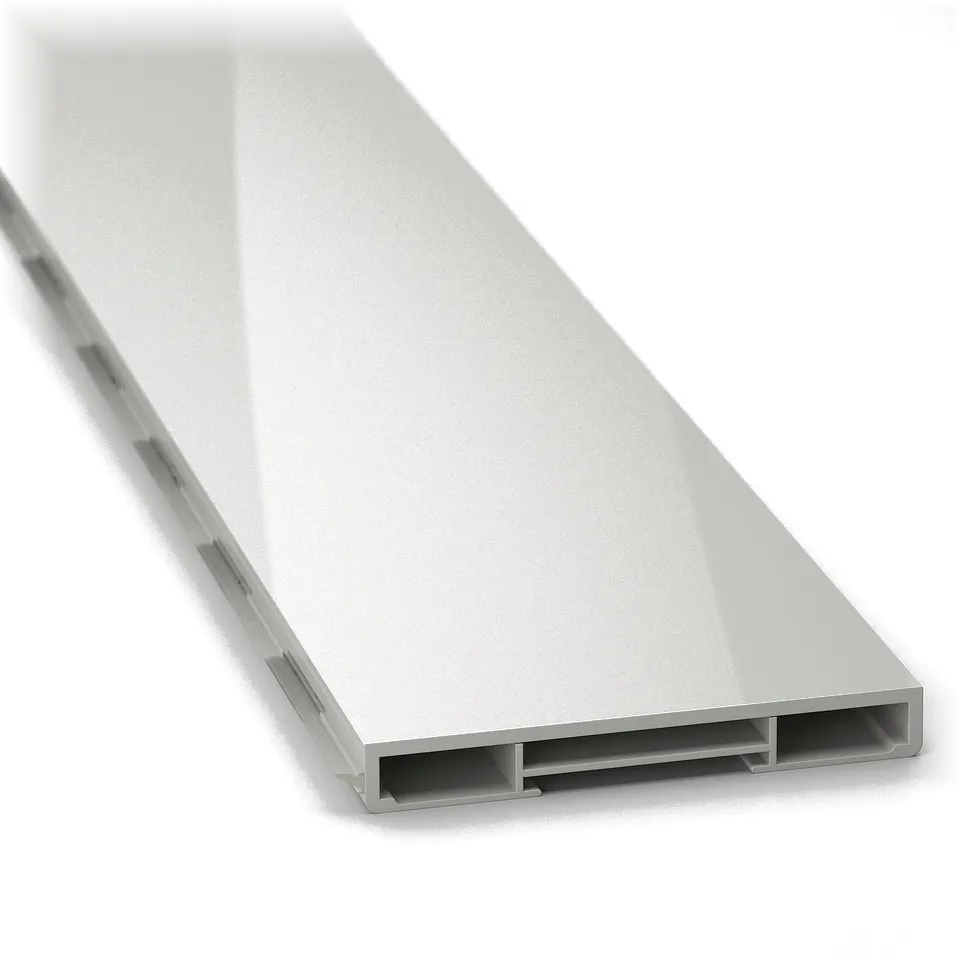 Sleek white kitchen cabinet panel, high gloss finish, clean edges, modern design.