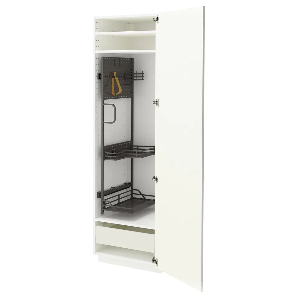 METOD kitchen cabinet with pull-out organisers and modern steel frame.