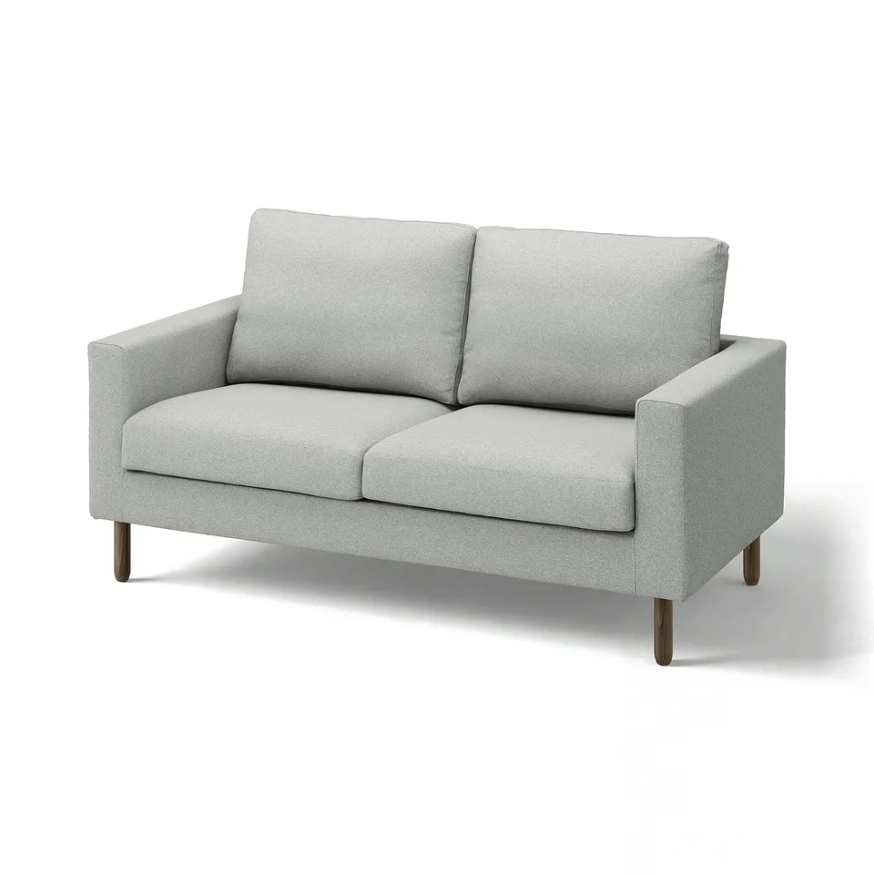 This is a grey SALTSJÖBADEN sofa with wooden legs, featuring a clean design, comfortable cushions, and removable, washable cover.