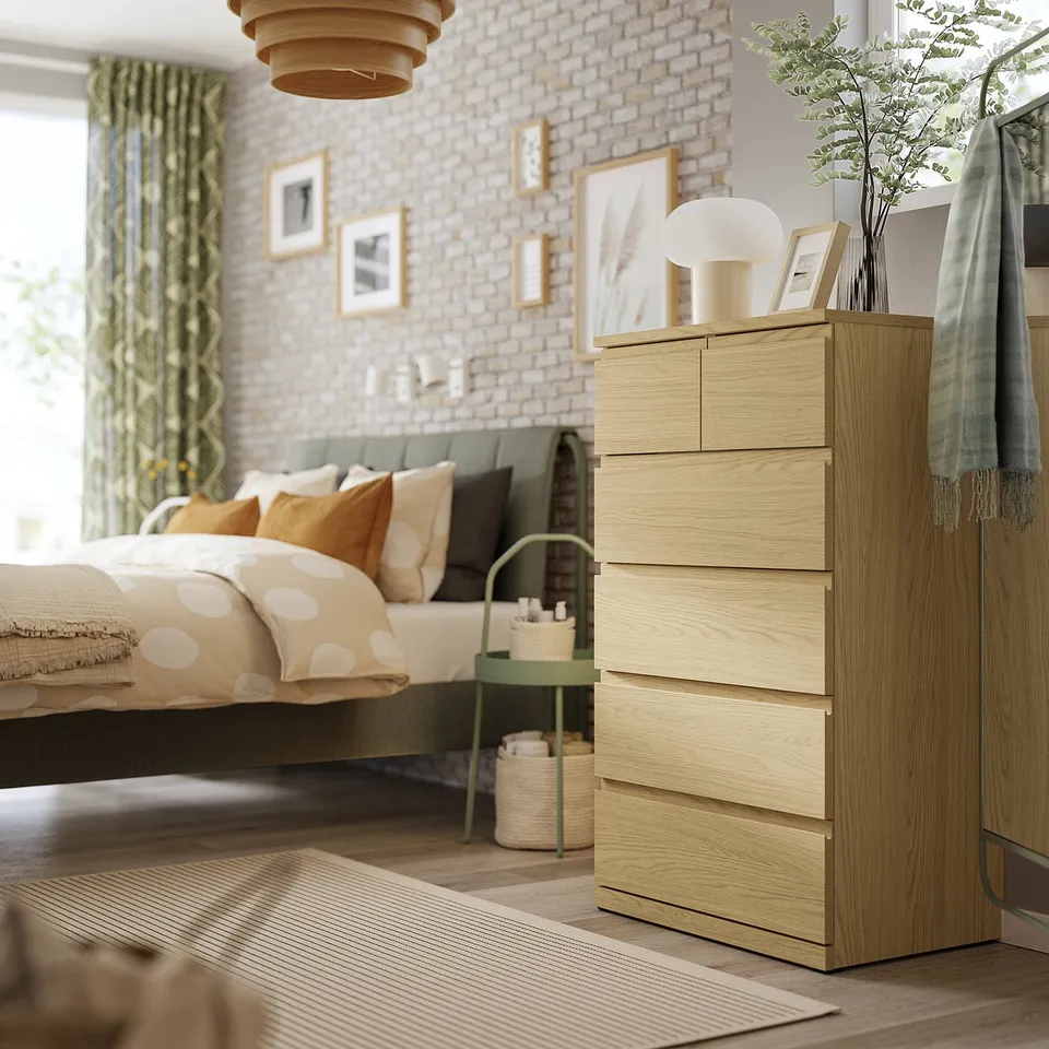 STORKLINTA Chest of 6 drawers, oak effect, 70x50x120 cm