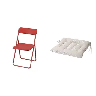 VIHALS/VIPPÄRT set: folding chair + chair pad, red + beige, Width 43 x Depth 47 x Height 80 cm