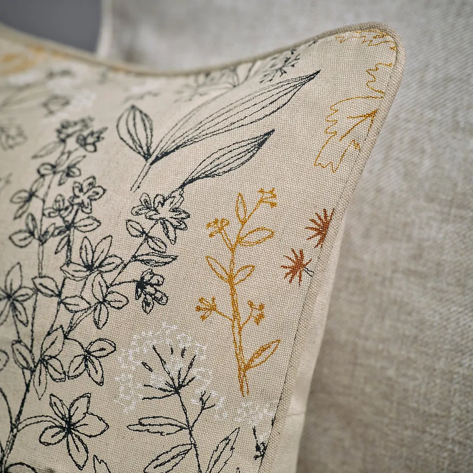 HALLONBUSKE Cushion cover, unbleached/floral pattern, 48x48 cm