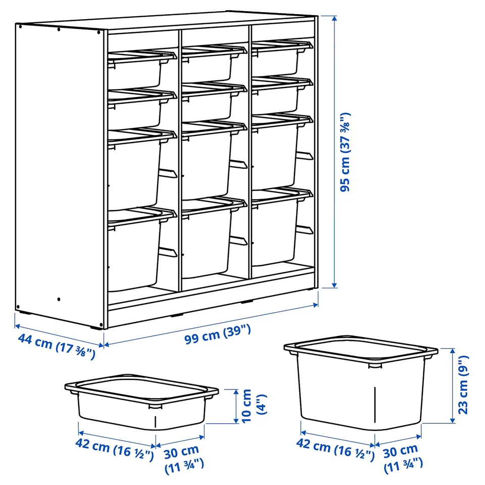 TROFAST Storage combination with boxes, room divider/white bright green, 99x44x95 cm