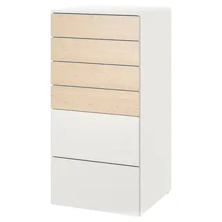 SMÅSTAD / PLATSA chest of 6 drawers, white birch/white, 60x57x123 cm