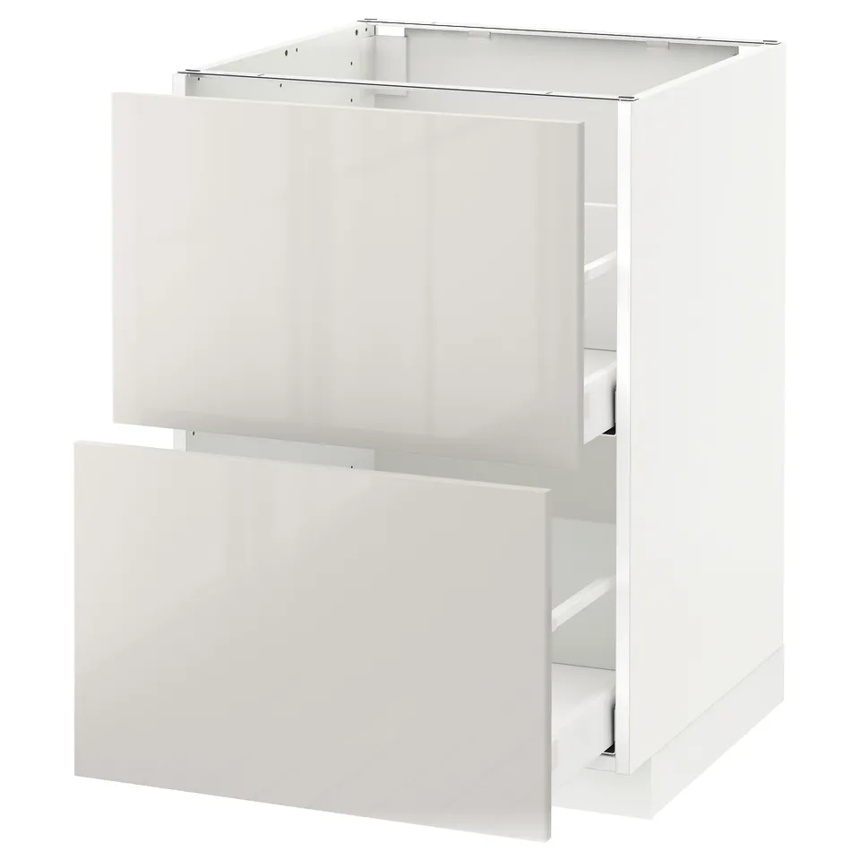 Modern white kitchen cabinet with high-gloss finish and drawer.