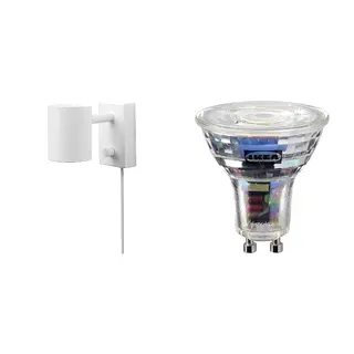 NYMÅNE/SOLHETTA set: wall/reading lamp + LED bulb GU10 345 lumen, white + dimmable, Height 11 cm