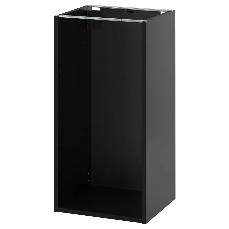 METOD base cabinet in dark grey, square shape, open front, melamine and particleboard construction.