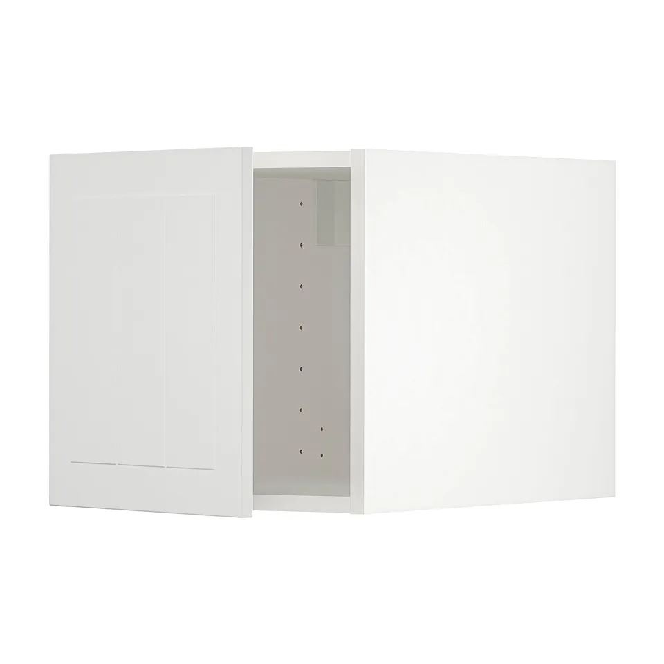 A white METOD kitchen cabinet with multiple shelves.