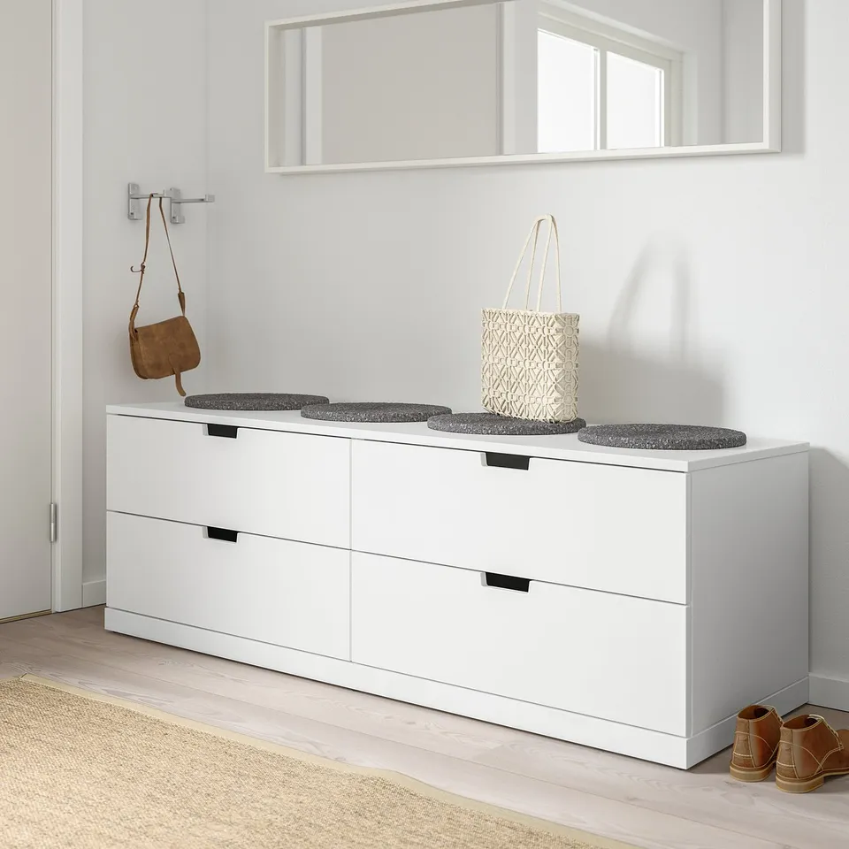 NORDLI chest with cushions and bags, mirror above