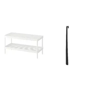 MACKAPÄR/OMTÄNKSAM set: shoe rack + shoehorn, white + anthracite, 78x32x40 cm