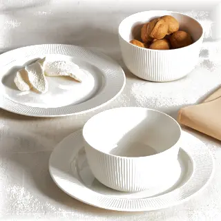 OFANTLIGT set: bowl x2 + side plate x2, white, Height 7 cm