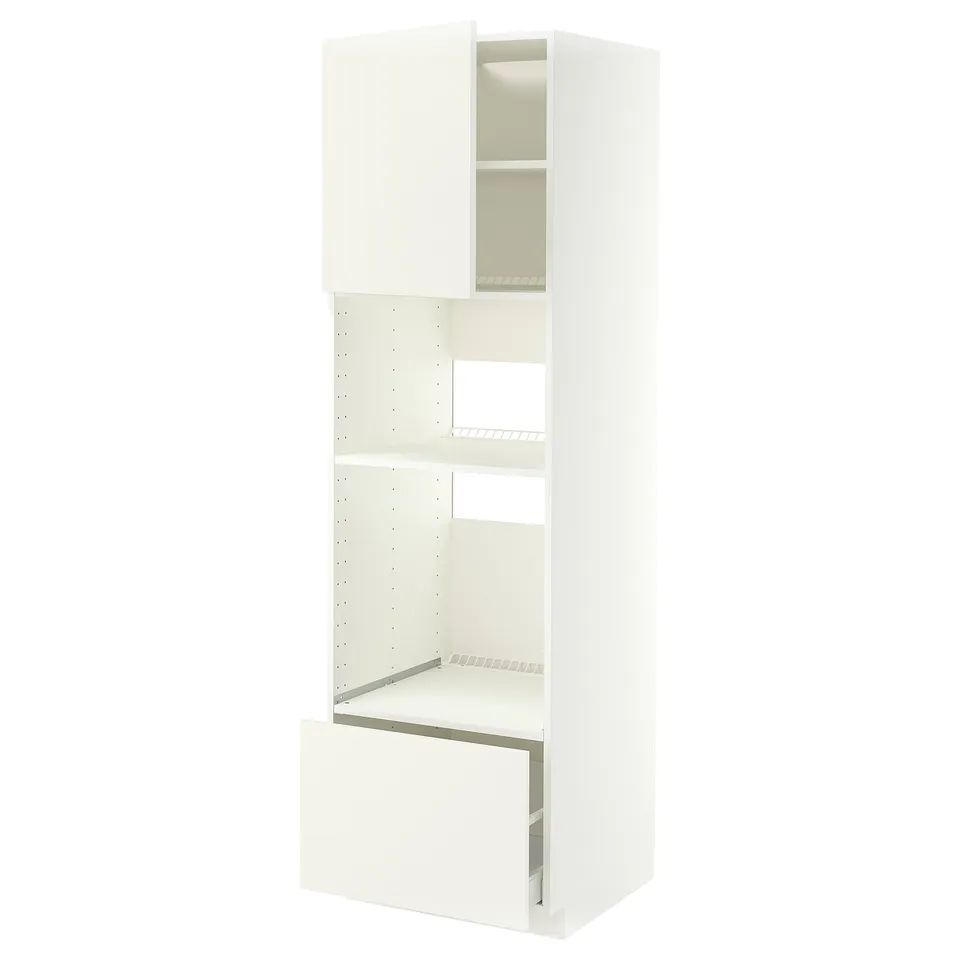 METOD / MAXIMERA High cabinet f built-in appliances, white/Vallstena white, 60x60x200 cm