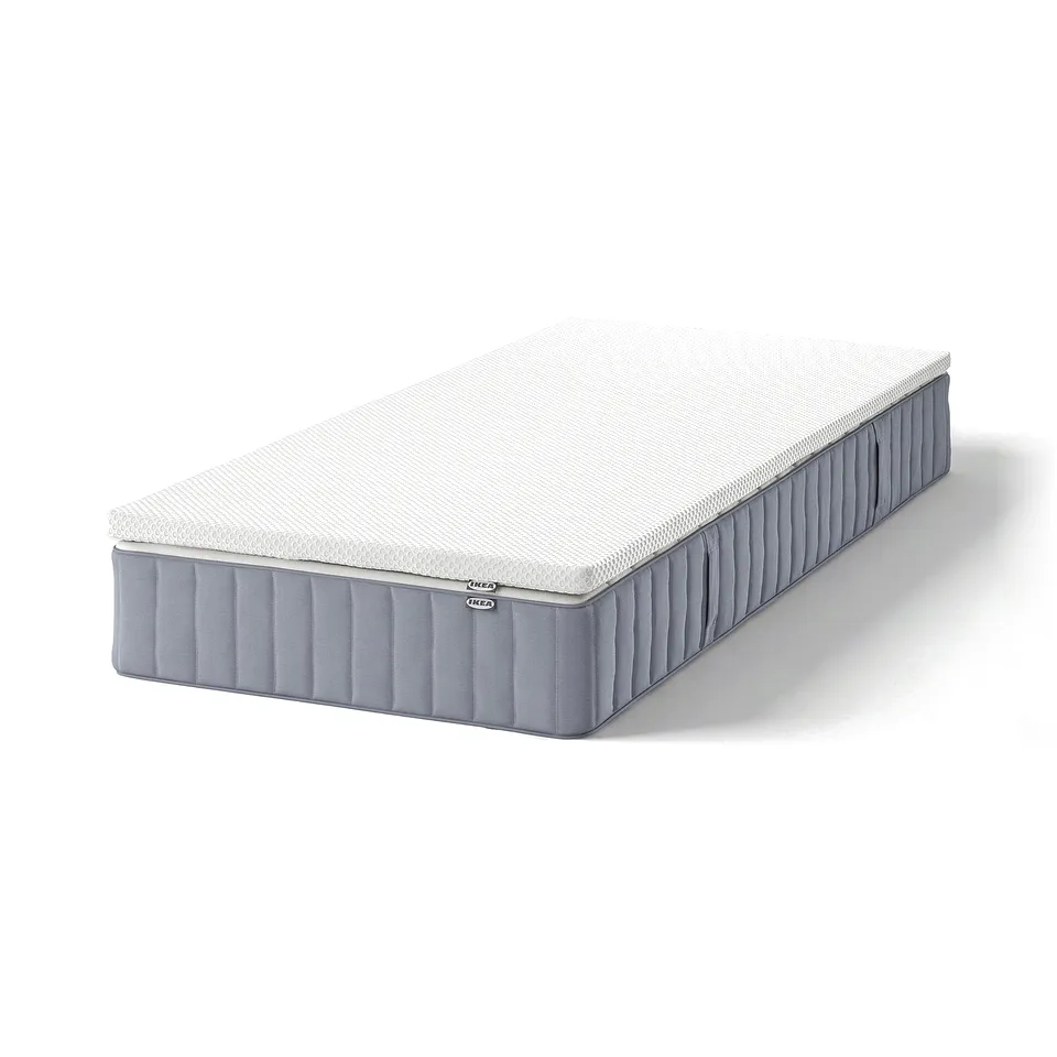 VALEVÅG Mattress and mattress pad, super firm light blue/Nordberget white, 90x200 cm