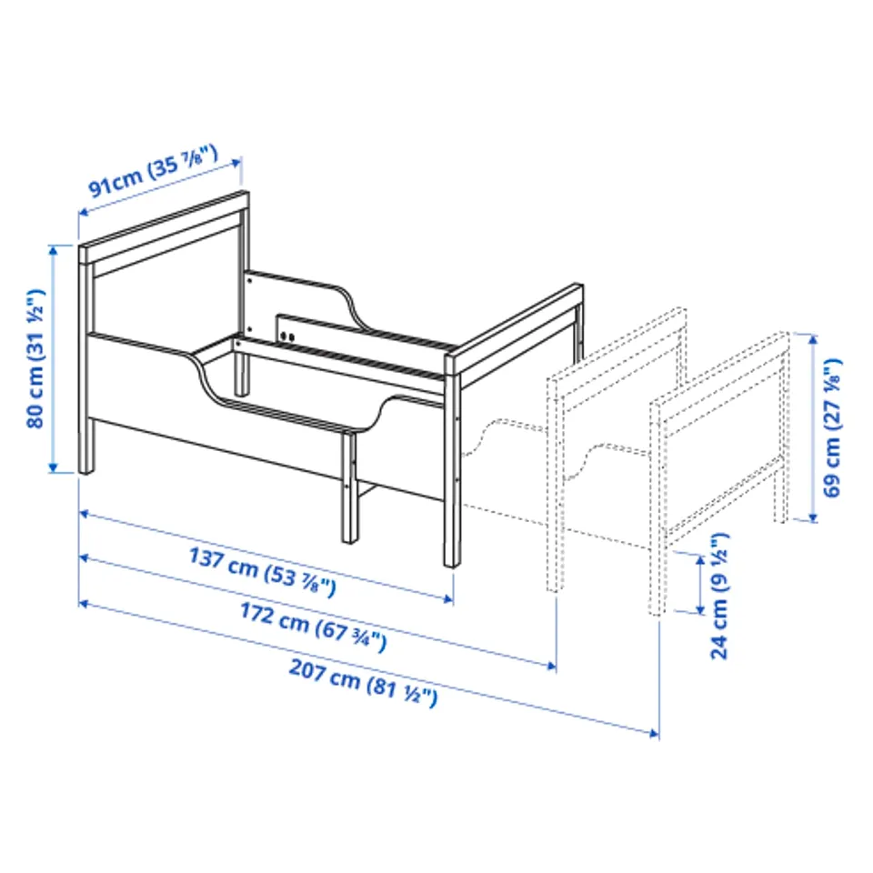 SUNDVIK Extendable bed, white, 80x200 cm