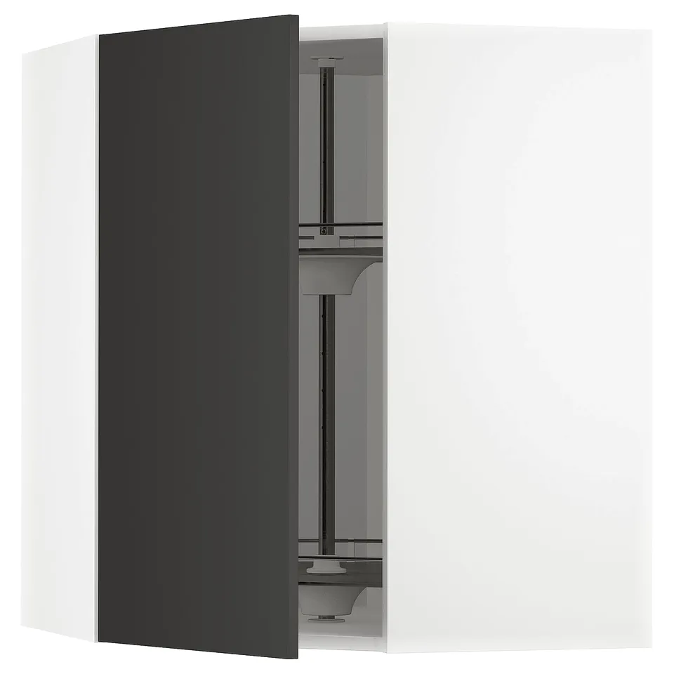 Black metope kitchen unit, right-hinged, rectangular, sleek design with glass shelf.
