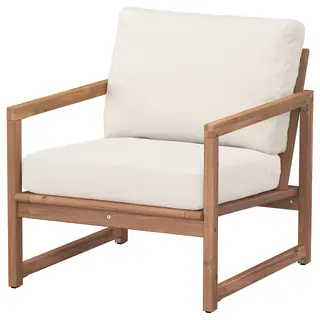 NÄMMARÖ lounge chair, outdoor, light brown stained/Frösön/Duvholmen beige, Width 69 x Depth 78 x Height 75 cm
