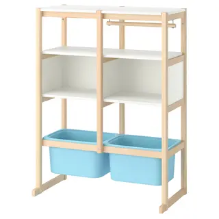 FLISAT open storage combination, light white stained pine white/light blue, 88x38x117 cm