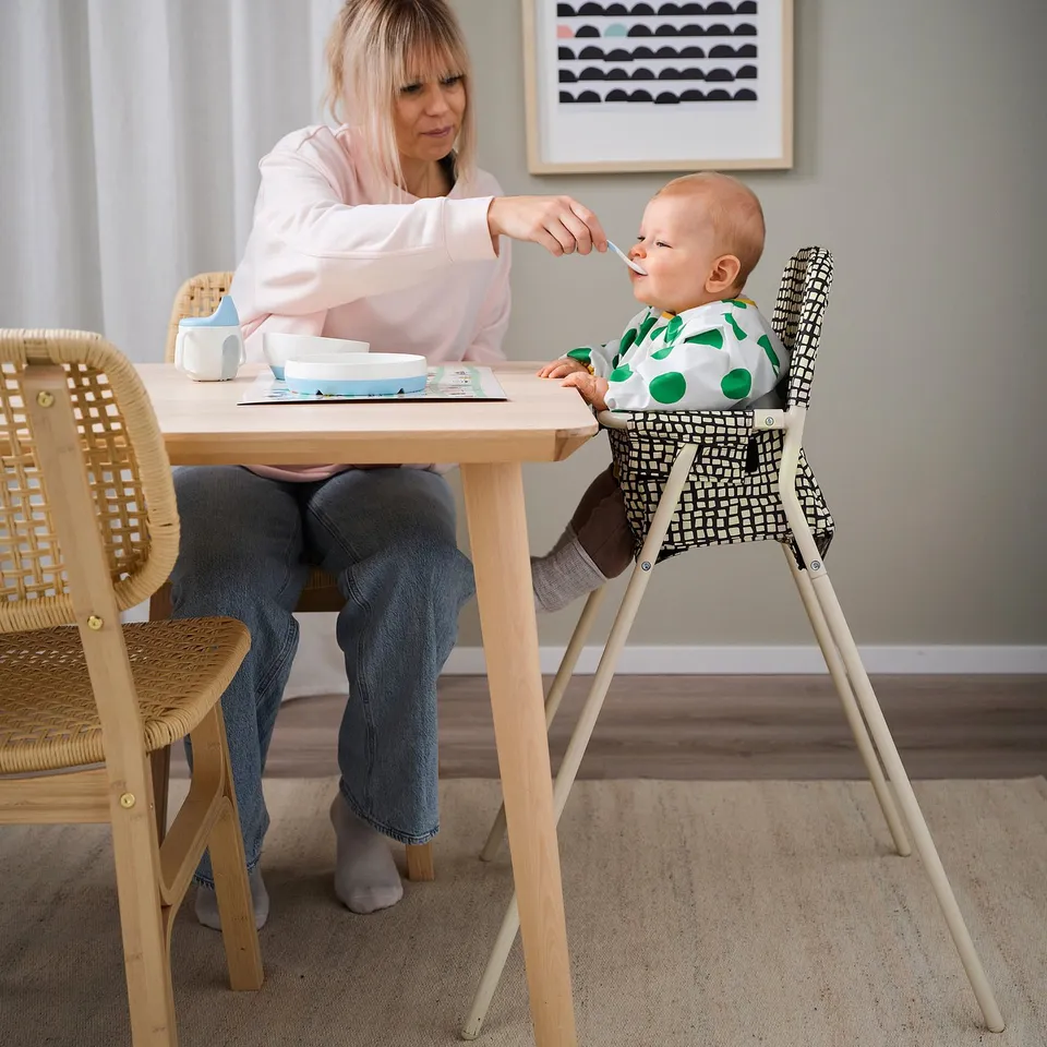 SANDKATT Highchair with tray, beige/anthracite