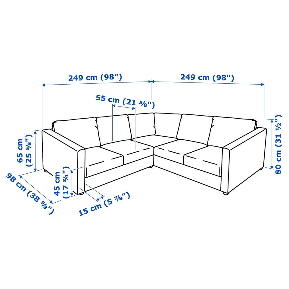 Illustration with measurements for the product: VIMLE.