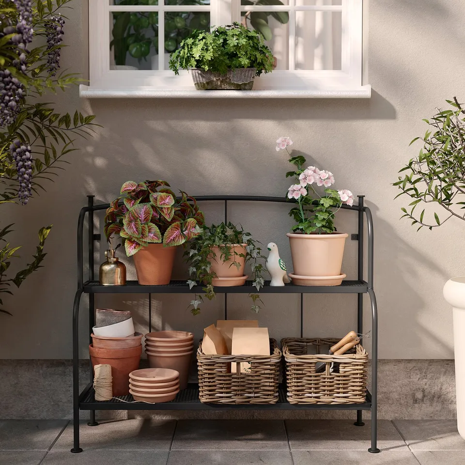LÄCKÖ Shelving unit, grey outdoor/indoor, 92x76 cm