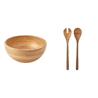 BLANDA/GRÖNSAKER set: serving bowl + 2-piece salad servers set, bamboo, 28 cm