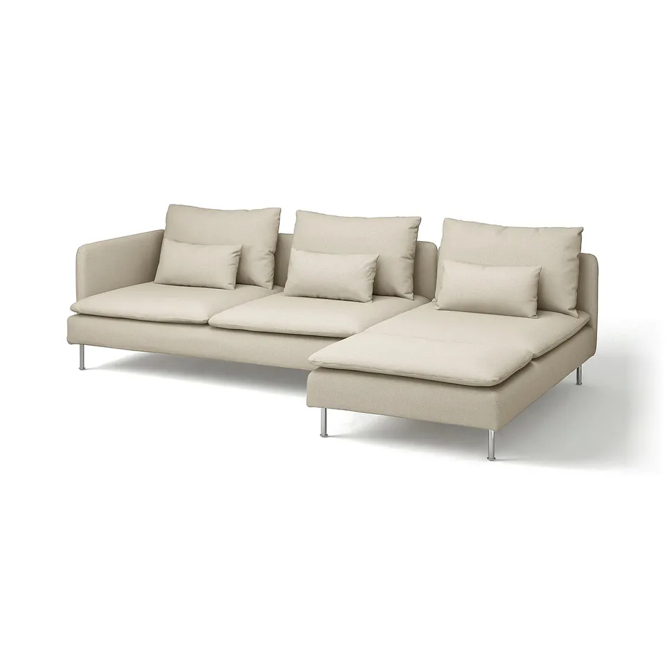 SÖDERHAMN off-white sectional sofa, sleek modern design with deep seats and removable cushions, light grey upholstery.