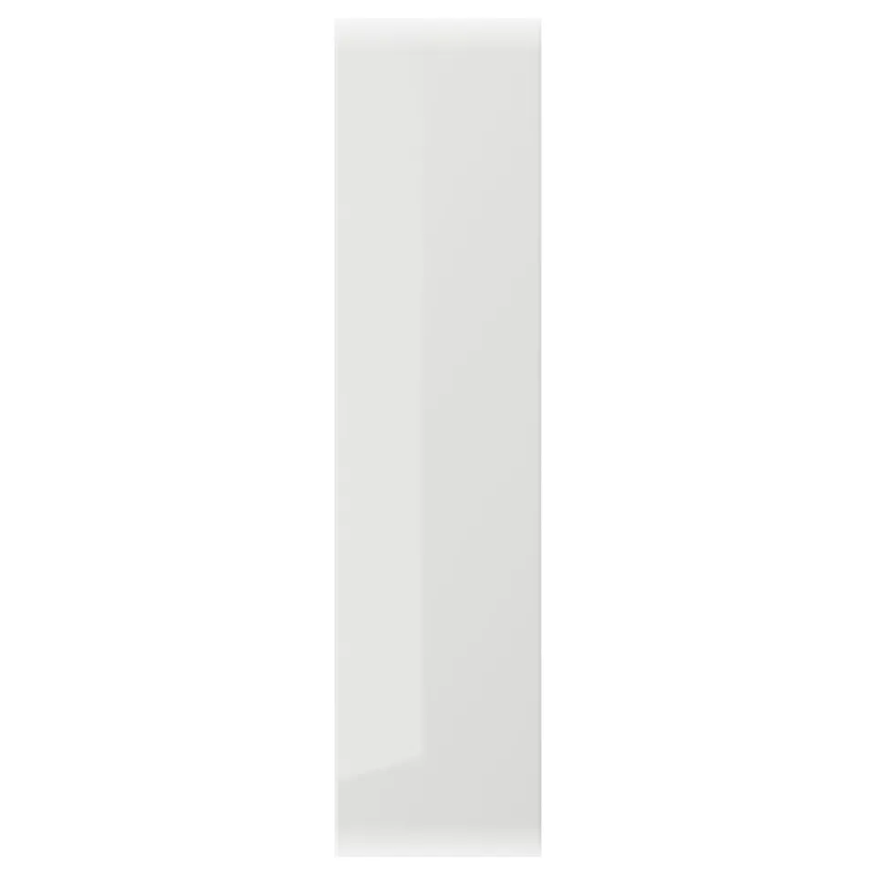 A modern, rectangular kitchen cabinet door in high-gloss grey, part of the RINGHULT series by IKEA.