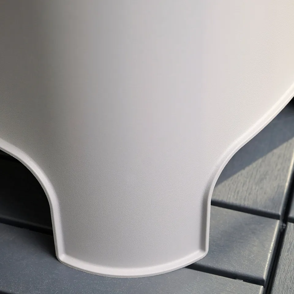 A grey stackable planter named ASPAREN made from recycled polypropylene plastic. It has smooth edges and a simple, modern design.