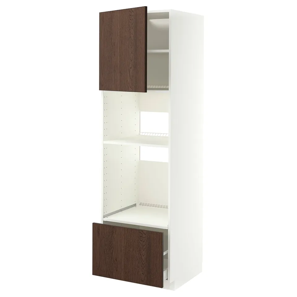 METOD / MAXIMERA High cabinet f built-in appliances, white/Sinarp brown, 60x60x200 cm