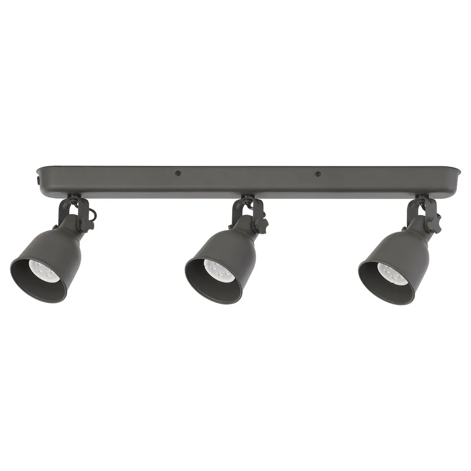 HEKTAR black ceiling light with 3 adjustable spotlights, rustic factory style design.