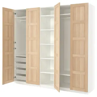 PAX / BERGSBO wardrobe, white/white stained oak effect, 250x60x236 cm