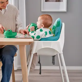 ANTILOP set: highchair with safety belt + supporting cushion and cover, white/white + multicolour, Width 56 x Depth 60 x Height 90 cm
