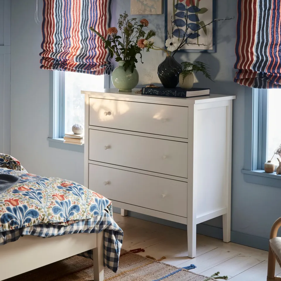 GULLABERG Chest of 3 drawers, white/anchor/unlock-function, 99x48x100 cm