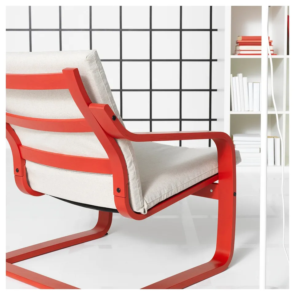 POÄNG Low-back armchair, red/Katorp natural colour/beige