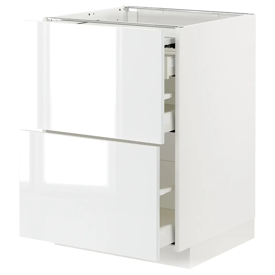 METOD cabinet: white, glossy, rectangular, modern kitchen unit with drawers.