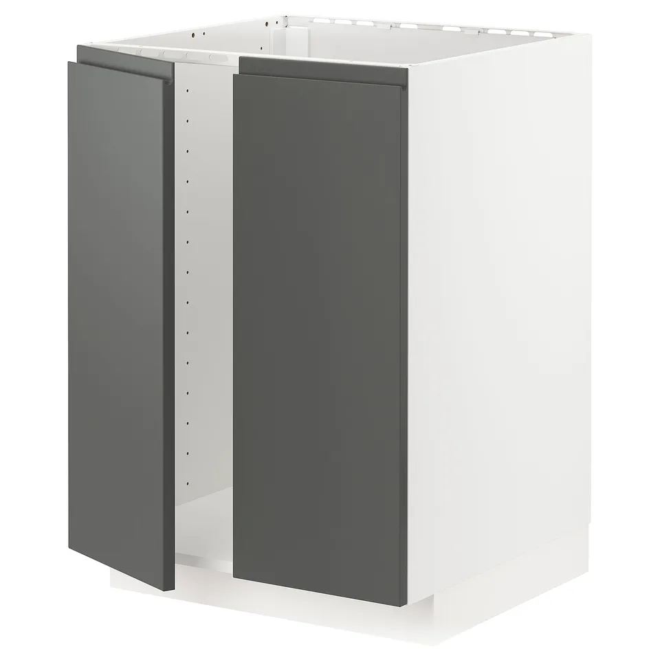 A modern, grey-hued METOD kitchen cabinet with a white back frame and sleek, dark grey handles.