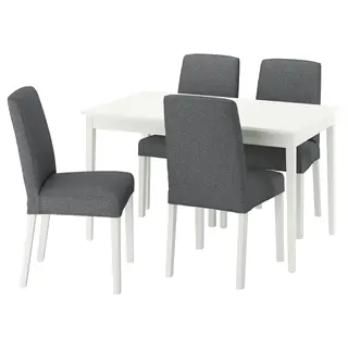 NÄSINGE / BERGMUND table and 4 chairs, white/Gunnared medium grey white, 130x80 cm