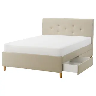 IDANÄS upholstered storage bed, Naggen beige, 150x200 cm