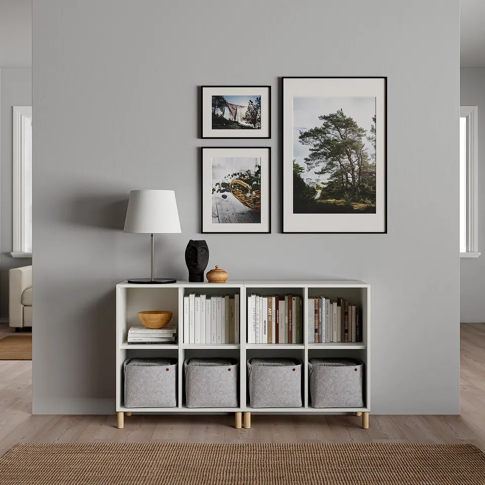 EKET Cabinet combination with legs, white/wood, 140x35x80 cm