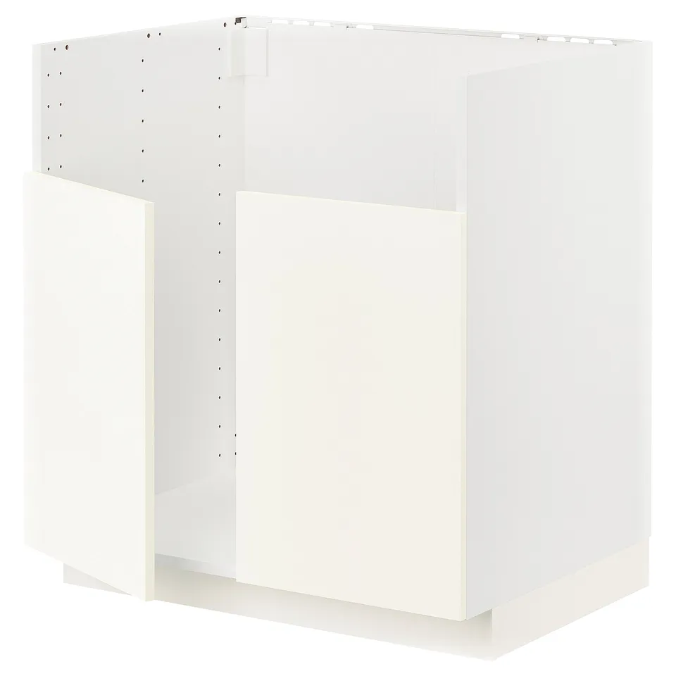 White METOD kitchen cabinet. Square, minimalist design with smooth surfaces. Sturdy particleboard frame, modern and clean look.