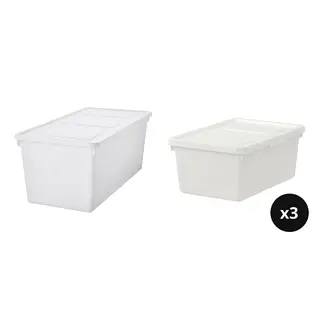 SOCKERBIT set: storage box with lid + box with lid x3, white, 38x76x30 cm