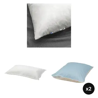 KEJSAROLVON/PILSPINNARE/VILDKORN set: pillow, high + pillow, low + pillow protector x2, beige/blue, 50x80 cm