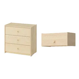 RAGGBERG/RAST set: chest of 3 drawers + coat rack with shelf, pine, 60x35x59 cm