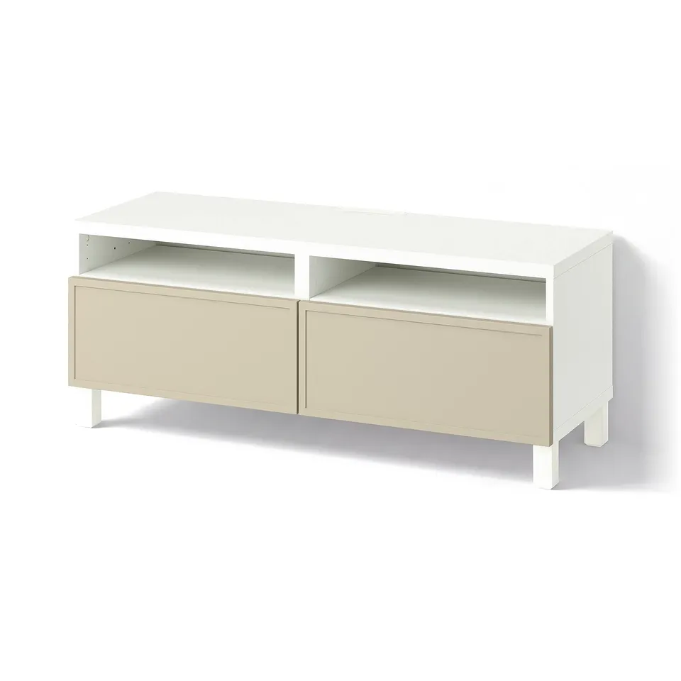 BESTÅ TV bench with drawers, white/Krukmakare beige, 120x42x48 cm
