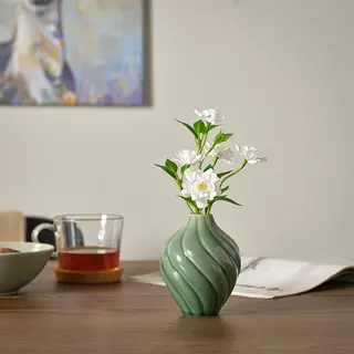 KORNSPARV/SMYCKA set: artificial flower + vase, in/outdoor/pear blossom + green, 21 cm