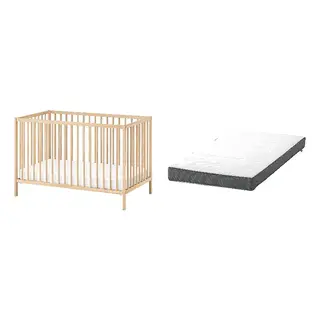 DRÖMMANDE/SNIGLAR set: cot + pocket spring mattress for cot, birch, 60x120 cm