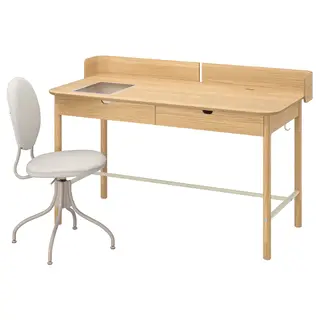 RIDSPÖ / BJÖRKBERGET desk and chair, oak beige, 140x70 cm