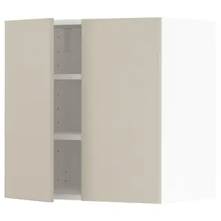 METOD wall cabinet with shelves/2 doors, white/Havstorp beige, 60x37x60 cm