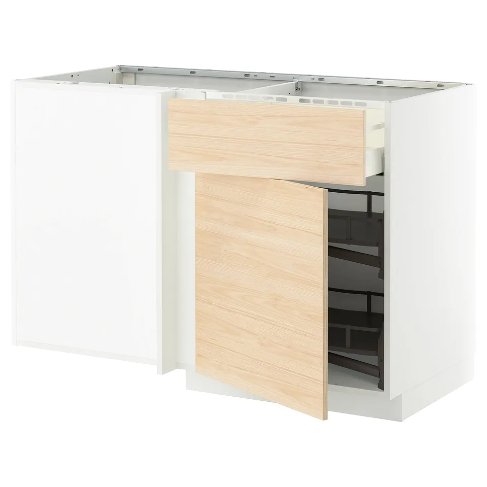 A METOD kitchen unit with light ash askersund fronts, featuring a pull-out cabinet organiser.